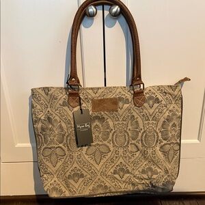 Myra Bag Tan and Brown Patterned Tote